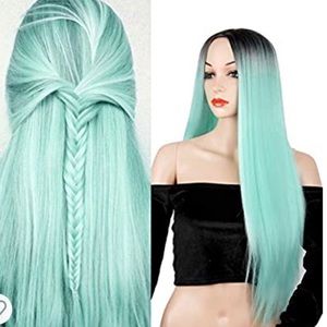 Black to mint ombré synthetic wig